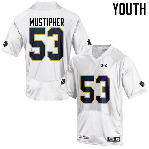 Youth NCAA Notre Dame Fighting Irish #53 Sam Mustipher Stitched College Under Armour Authentic White Football Jersey MF10M42CG